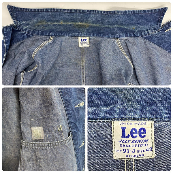 【曜日割引対象外】 リー Lee 50's 91-J デニム カバーオール ジャケット ブルー 48サイズ 201MT-4767 VB