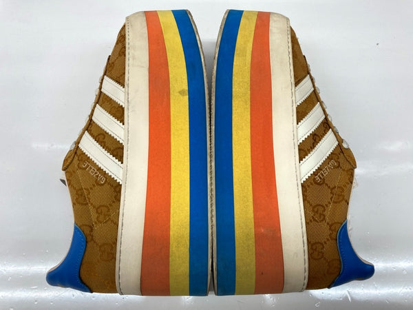 アディダス adidas × グッチ GUCCI 22SS ガゼル GAZELLE 707873 UWV20 ローカット 厚底 GG モノグラム GG柄 総柄 ベージュ系 HQ7085 レディース靴 スニーカー マルチカラー 25.5cm 104S-994