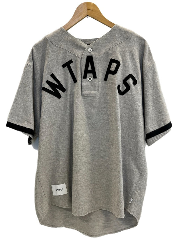 ダブルタップス WTAPS LEAGUE SS COTTON FLANNEL ロゴ刺繍 ベースボール プルオーバー シャツ  221TQDT-SHM06 サイズ2 半袖シャツ グレー 101MT-4465