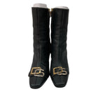ドルチェ＆ガッバーナ Dolce&Gabbana VERO CUOIO ミドルブーツ チゼルトゥ スクエアトゥ ロゴ金具 ゴールド 刻印 イタリア製 BLACK 黒 DIW5080031 レディース靴 ブーツ その他 ブラック SIZE37 1/2 104S-720