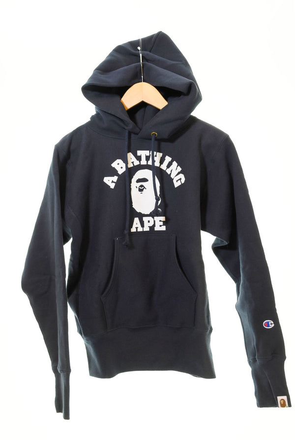 アベイシングエイプ A BATHING APE Champion チャンピオン リバースウィーブ ロゴ プリント パーカー パーカ プリント ネイビー Sサイズ 103MT-695