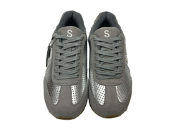 サンガッチョ via SANGACIO ×Wako’s Room ワコーズルーム シルバーレザー×グレースエード イニシャルS レディース靴 スニーカー シルバー 23cm 601sh-51