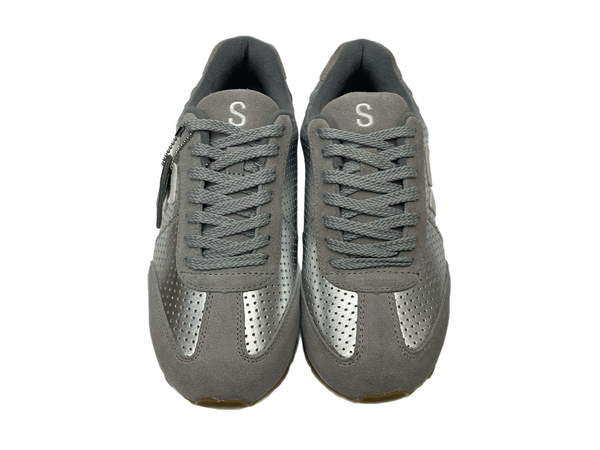 サンガッチョ via SANGACIO ×Wako’s Room ワコーズルーム シルバーレザー×グレースエード イニシャルS レディース靴 スニーカー シルバー 23cm 601sh-51