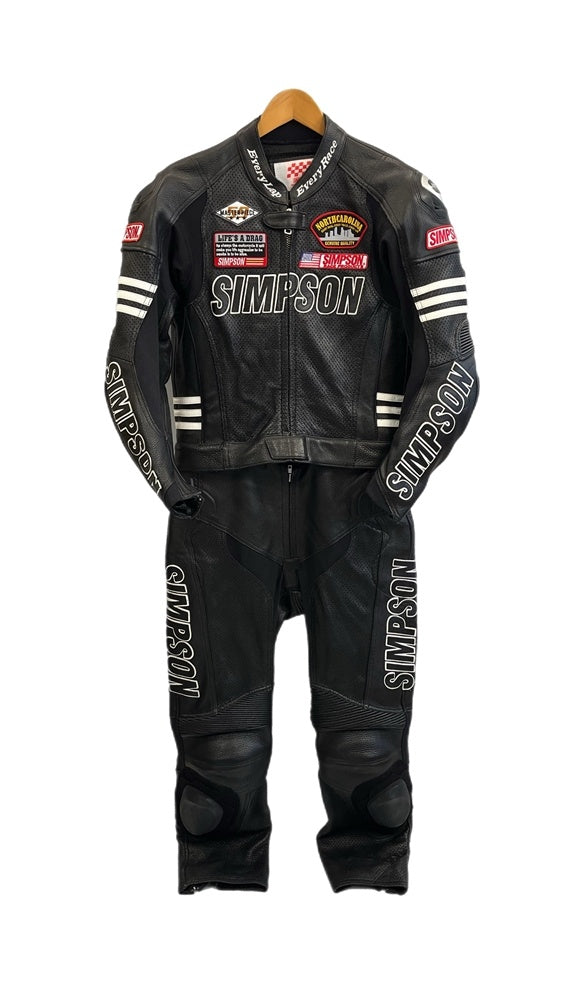 シンプソン SIMPSON オールレザー ライダーススーツ セパレート 本革 牛革 バイカー ツーリング 黒 つなぎ・オーバーオール ブラック Lサイズ 101MB-776