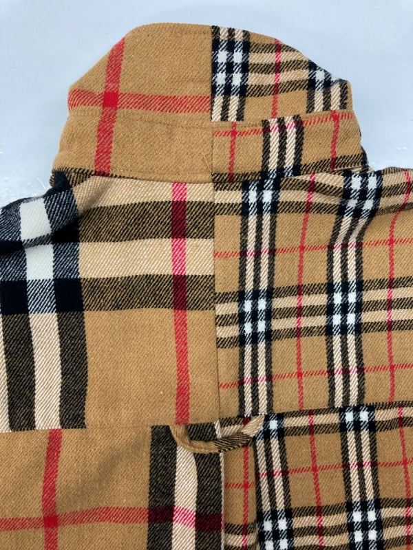 バーバリー Burberry × ゴーシャラブチンスキー Gosha Rubchinskiy オーバーサイズ ノバチェック 切替 フランネル シャツ ウール 毛 長袖シャツ 総柄 ベージュ Sサイズ 104MT-493