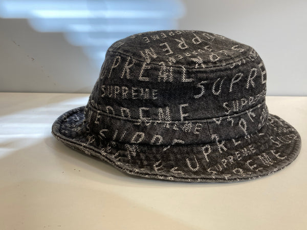 シュプリーム SUPREME 21SS Warp Jacquard Logos Denim Crusher ワープジャガードロゴ デニムクラッシャーハット バケットハット 帽子 メンズ帽子 ハット ブラック 101hat-108