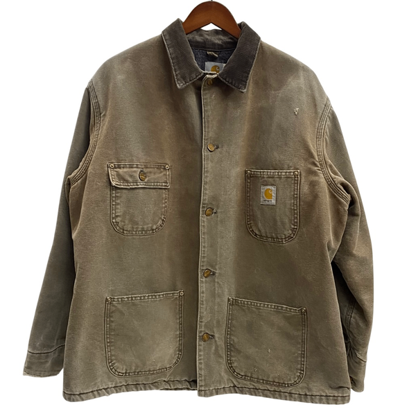 【曜日割引対象外】 カーハート Carhartt 90's Duck Chore Coat 裏地ブランケット カバーオール USA製 ジャケット ブラウン Lサイズ 201MT-3699 VB