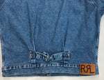 ダブルアールエル RRL 90s DENIM JACKET デニム ジャケット 三ツ星タグ USA製 シンチバック 裏地チェック Ralph Lauren 青 ジャケット ロゴ ブルー Sサイズ 104MT-1365