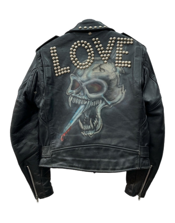 ショット SCHOTT DOUBLE RIDERS JACKET ダブル ライダース ジャケット スタッズ ドクロ LOVE ペイント バイカー アウター 黒 サイズ40 ジャケット 無地 ブラック 104MT-2228