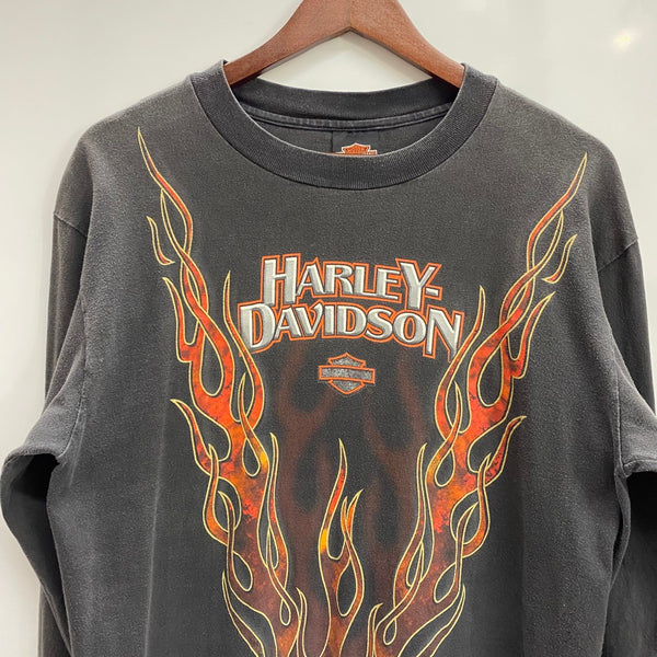 【曜日割引対象外】 ハーレーダビッドソン HARLEY-DAVIDSON 90's V FLAME USA製 フレイムパターン ロンT ブラック Mサイズ 201MT-4597 VB