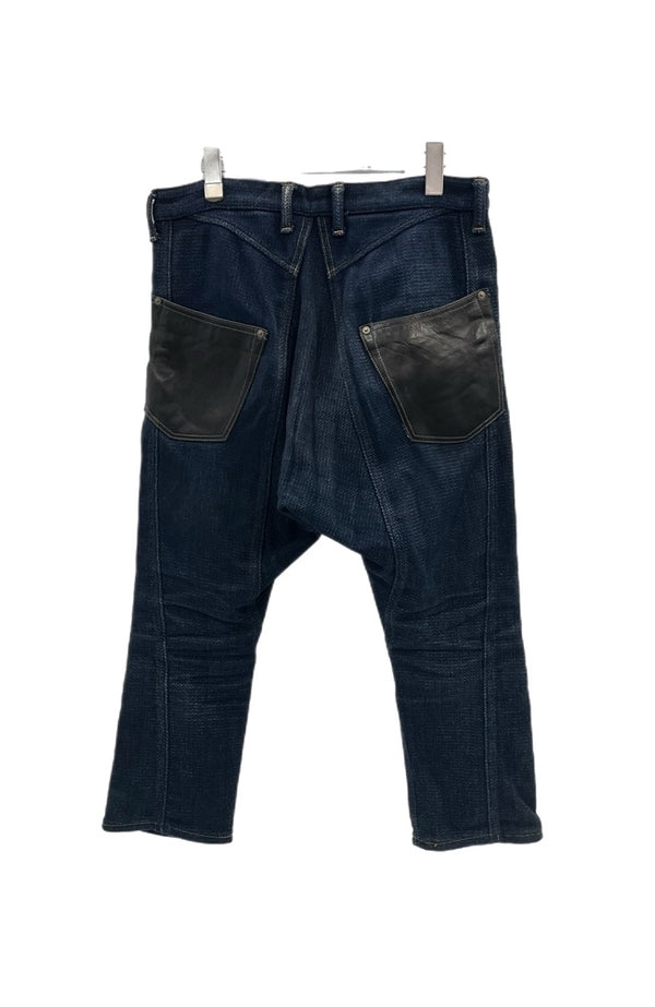 ジュンヤワタナベマン JUNYA WATANABE MAN COMME des GARCONS コムデギャルソン 刺し子 パンツ サルエル インディゴ レザー切替パンツ AD2014 WO-P012  ボトムスその他 ブルー Sサイズ 101MB-766