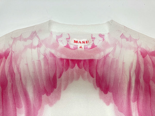 エムエーエスユー MASU 24SS CLEAR ANGEL WING SWEATER シースルー ニットセーター クルーネック 天使 羽 長袖 白 MASS-KN0524 サイズ 46 セーター 総柄 ホワイト 104MT-994