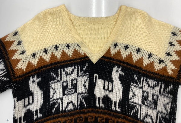 ヴィンテージ vintage モヘア ニット ノルディック オーバーサイズ Vネック オフホワイト セーター ライン ベージュ 104MT-1670