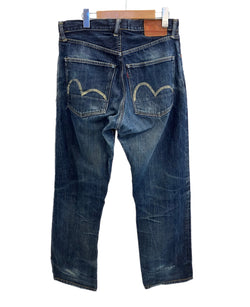 エヴィス EVISU ×WAREHOUSE ウェアハウス コラボ Lot.2001 No.2 白カモメ ペイント ジーンズ ボタンフライ 赤耳 デニム ブルー 34 101MB-629