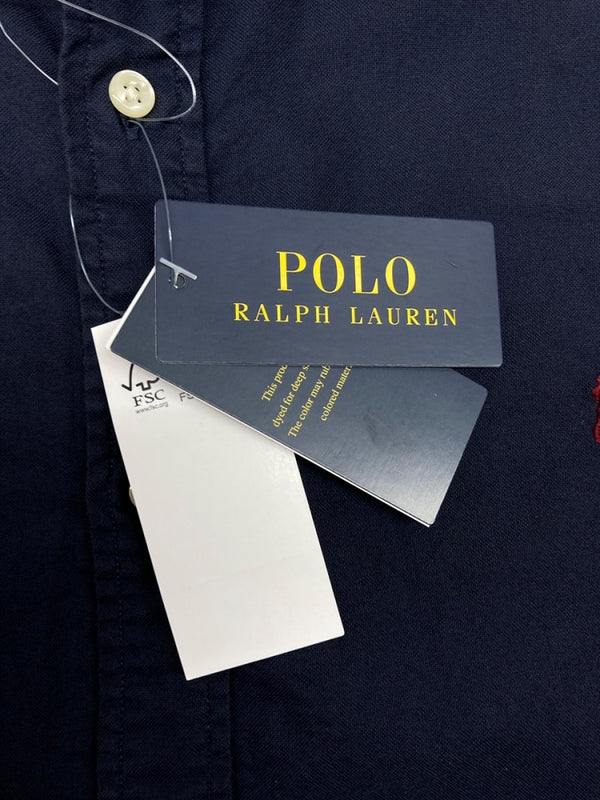 ラルフローレン RalphLauren POLO BUTTONDOWN SHIRT ボタンダウン シャツ CUSTOM FIT 刺繍 長袖 紺 長袖シャツ ワンポイント ネイビー XLサイズ 104MT-2086