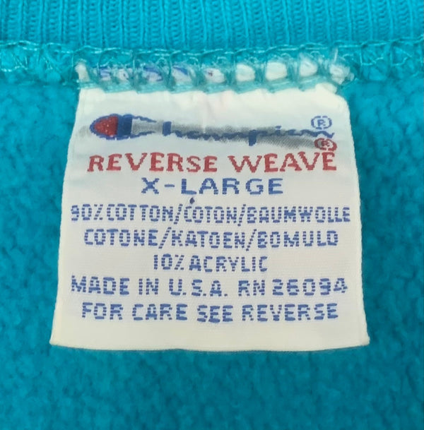 【曜日割引対象外】 チャンピオン Champion 90's USA製 REVERSE WEAVE スナップカーディガン ターコイズ スウェット XLサイズ 201MT-3003 VB