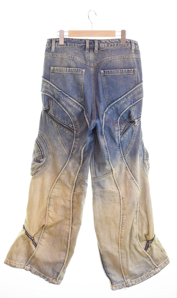 パーソンソール PERSON SOUL 23AW ウォッシンググラデーションデニム ジーンズ ギミック Y2K テック系 デニム ブルー LLサイズ 103MB-448