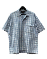 ダブルアールエル RRL 90s OPEN COLLAR SHIRT オープン カラー シャツ アロハ ハワイアン ワーク 半袖 開襟 三ツ星タグ Ralph Lauren 青 半袖シャツ チェック ブルー Mサイズ 104MT-1517
