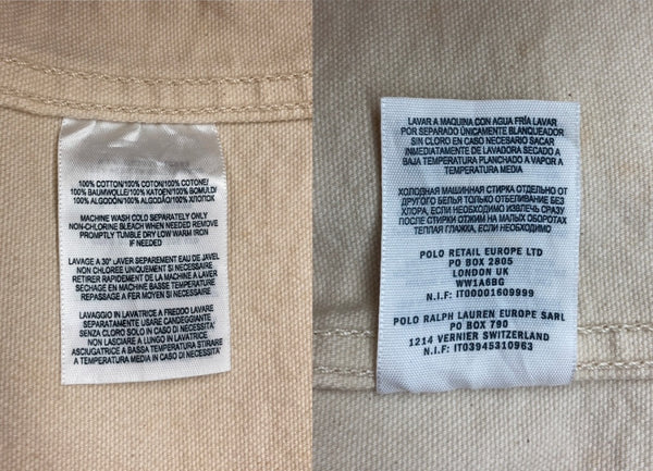 ダブルアールエル RRL DENIM WORK JACKET デニム ワーク ジャケット 錆 リペア加工 Gジャン Ralph Lauren 薄茶 ジャケット 無地 ベージュ Mサイズ 104MT-1378