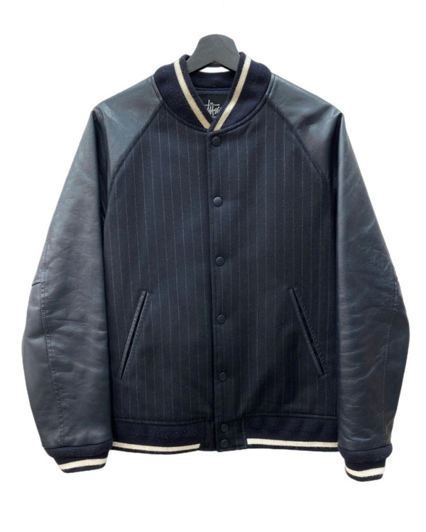 ステューシー STUSSY × fragment フラグメント Varsity jacket バーシティ ジャケット スタジャン 紺 ジャケット 無地 ネイビー Lサイズ 104MT-2063
