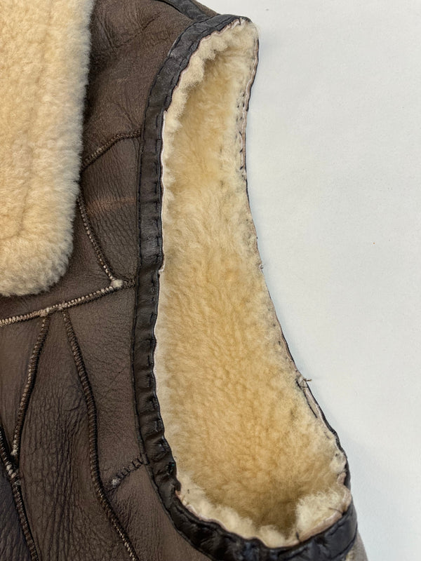 レザーアイテム Leather B-3フライトジャケット ベスト シープスキン 羊革 パッチワーク ムートンベスト 411073 ベスト ブラウン Mサイズ 101MT-5412