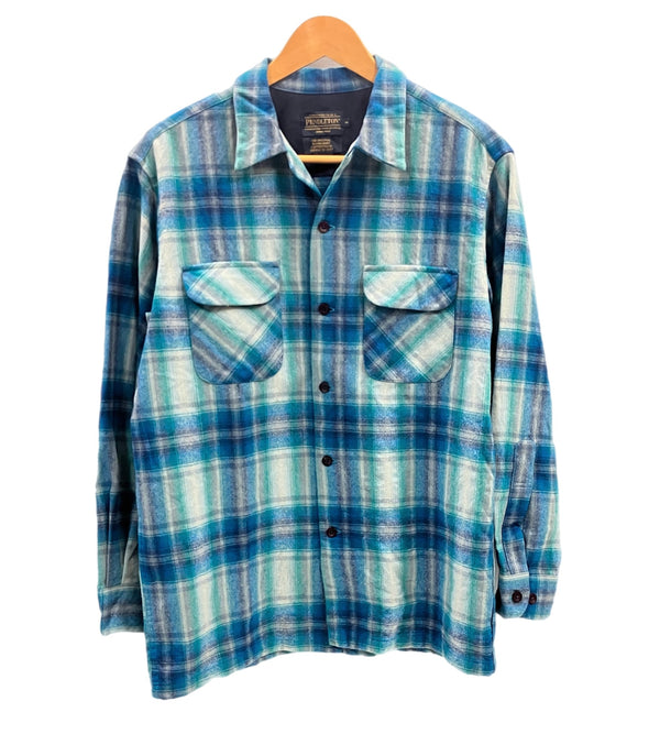 ペンドルトン PENDLETON SURF PENDLETON WOOL ウール チェックシャツ シャドーチェック オンブレ ボードシャツ  ネルシャツ 開襟 オープンカラー ボックス  長袖シャツ ブルー Mサイズ 101MT-5362