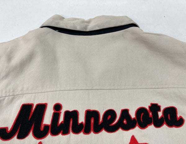 ヒューストン HOUSTON  bowling jacket ボウリング ジャケット 背面ボーリング刺繍 白茶 ジャケット 刺繍 ベージュ Lサイズ 104MT-1345