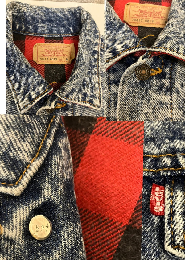 リーバイス Levi's 80's 80年代 70417-0819 ボタン裏527刻印 バッファローチェック ライナー ケミカルウォッシュ made in USA アメリカ製Gジャン デニム ジャケット ブルー Mサイズ 101MT-3694