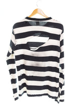 ナンバーナイン  NUMBER (N)INE 02SS モダンエイジ期 ルーズサイズ ボーダー 長袖カットソー クラッシュ加工 アーカイブ 3 ロンT ブラック 103MT-2494