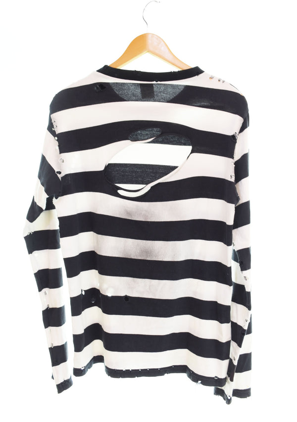 ナンバーナイン  NUMBER (N)INE 02SS モダンエイジ期 ルーズサイズ ボーダー 長袖カットソー クラッシュ加工 アーカイブ 3 ロンT ブラック 103MT-2494