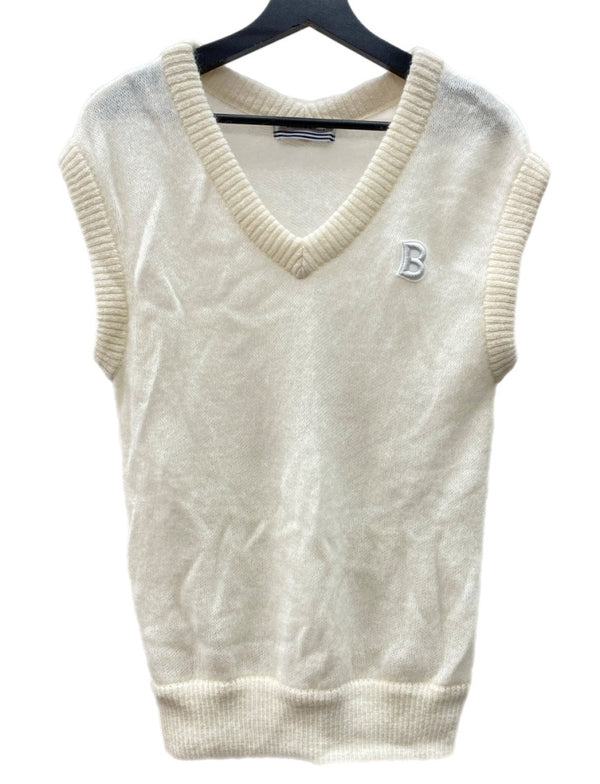 ボーダーズアットバルコニー BORDERS at BALCONY SPRING MOHAIR VEST スプリング モヘヤ Vネック ニット セーター プルオーバー ロゴ刺繍 日本製 IVORY アイボリー オフホワイト BEIGE BD2211-1G-03 ベスト ワンポイント ベージュ SIZE38 104LT-187