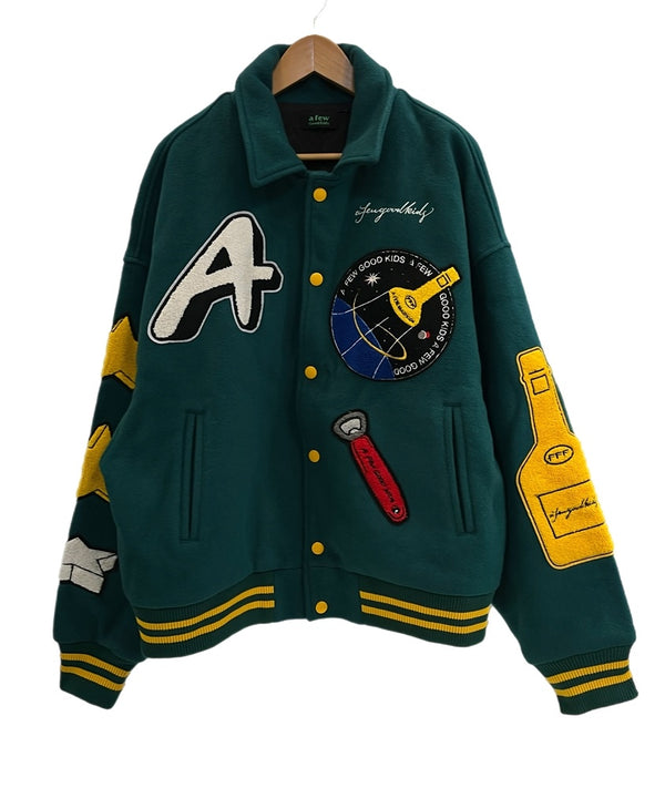 ア フュー グッド キッズ A FEW GOOD KIDS A'GEM/9 × .kom ROCKET COLLEGE JACKET ロケットカレッジ スタジアムジャンパー スタジャン  XL ジャケット グリーン LLサイズ 101MT-5070