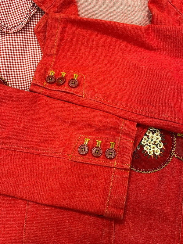 ピンクハウス PINK HOUSE パッチワーク ワッペン デニムジャケット テーラードジャケット ブラウス レトロ 赤 PO141FJ01 ジャケット レッド 101LT-174