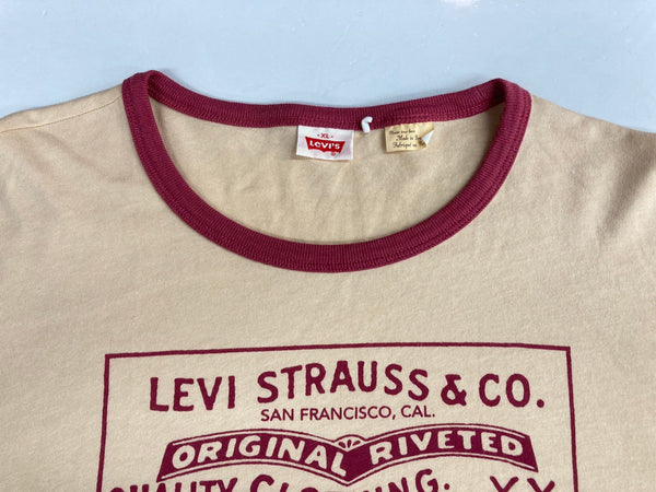 リーバイス Levi's  LVC LEVI'S VINTAGE CLOTHING 復刻 BATTERY BACK PATCH 染み込み リンガーT  PC9-A4398-0000 XL Tシャツ プリント ベージュ 104MT-227