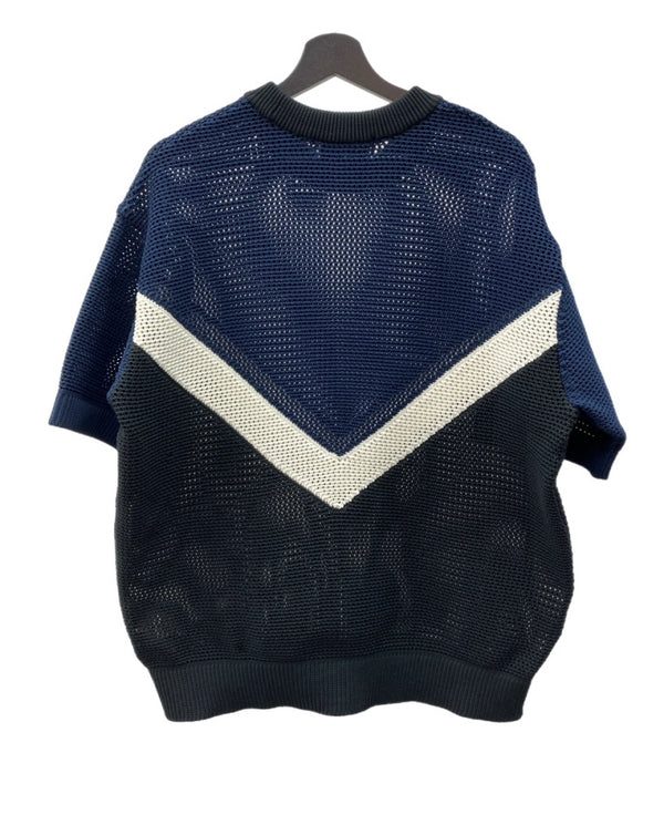 クルニ CULLNI Bi Color Mesh Knit Short Sleeve Pullover メッシュ ニット ショート スリーブ プルオーバー 紺 サイズ 1 トップスその他 ボーダー ネイビー 104MT-1911