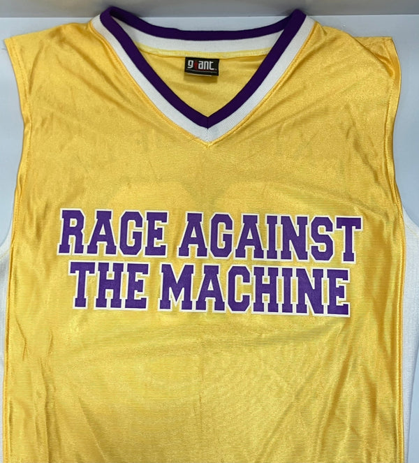 バンドTシャツ BAND-T 00s 00’s  GIANT RAGE AGAINST THE MACHINE レイジアゲインストザマシーン BATTLE OF LOS ANGELES ©2000 USA製 uniform ユニフォーム ノースリーブ イエロー Mサイズ 101MT-2667