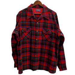 【曜日割引対象外】 ペンドルトン PENDLETON 70's ウール チェックシャツ ボードシャツ ネルシャツ オープンカラー USA製 長袖シャツ レッド XLサイズ 201MT-4773 VB