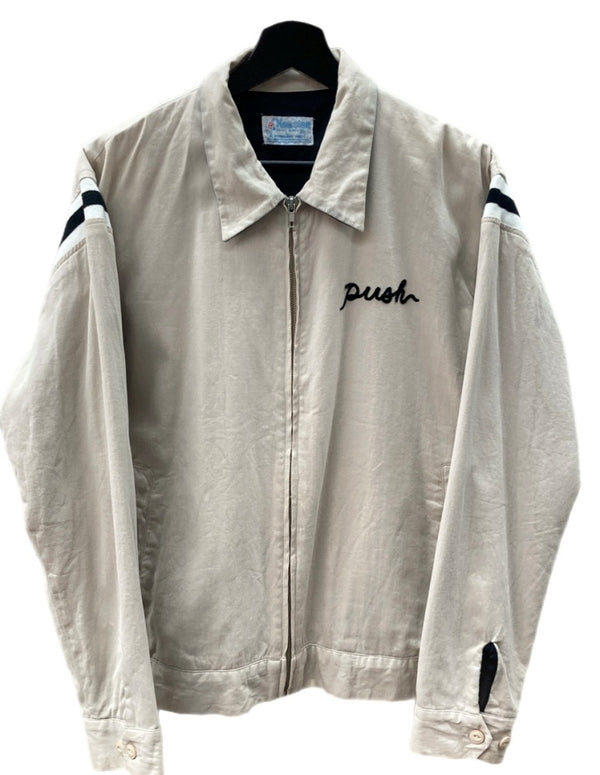 ヒューストン HOUSTON  bowling jacket ボウリング ジャケット 背面ボーリング刺繍 白茶 ジャケット 刺繍 ベージュ Lサイズ 104MT-1345