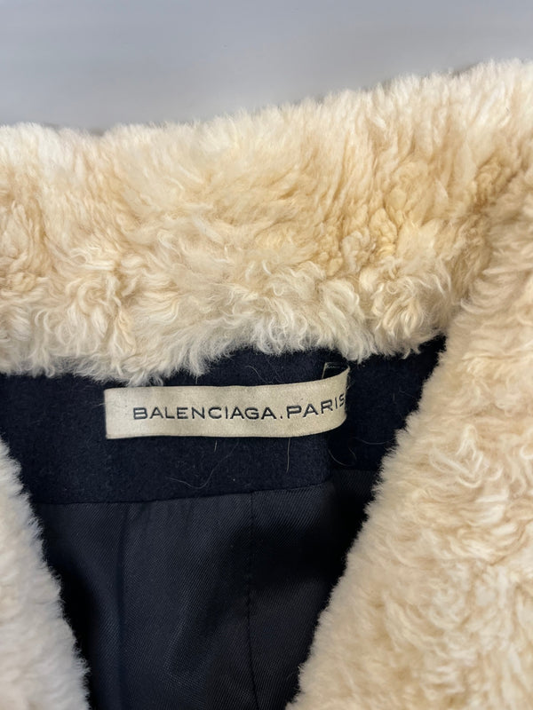 バレンシアガ BALENCIAGA イタリア製 Pコート ファー 紺 ジャケット ネイビー サイズ36 101LT-239