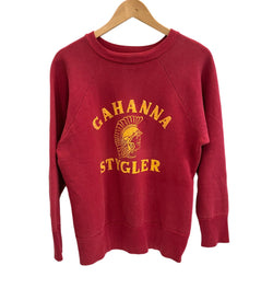 ヴィンテージ vintage 50's～60's 50～60年代 HANES WIND SHIELD ラグラン カレッジ カラーフロッキー プリント 3段 スウェット ワインレッド Lサイズ 101MT-4167