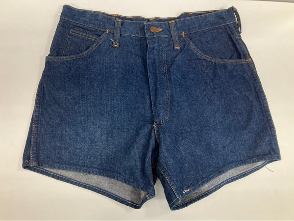 ラングラー Wrangler 60's～ 60年代～ BLUE BELL ブルーベル レザーパッチ ベル無し 11MWZ 13MWZ PRENTICE ZIPPER カムロック 両爪 デニム ショーツ made in USA アメリカ製 ハーフパンツ ブルー W33L31 101MB-682