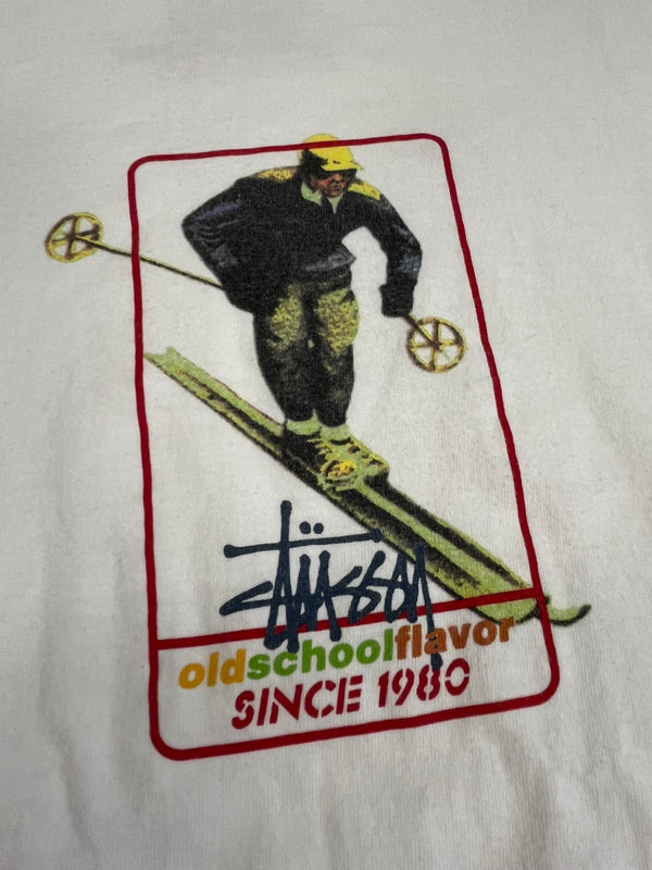 ステューシー STUSSY 90's 90年代 紺タグ OLD STUSSY old school flavor スキーヤー プリント MADE IN USA アメリカ製 VINTAGE ヴィンテージ シングルステッチ Tシャツ ホワイト Sサイズ 101MT-4563