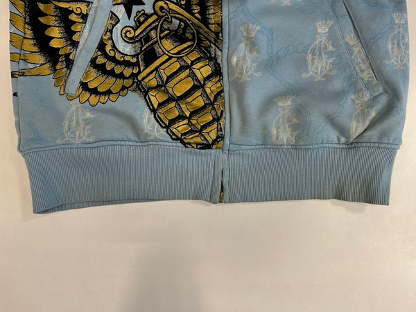 クリスチャンオードジェー Christian Audigier リバーシブル プリント ジップ フーディ Reversible Zip Hoodie 青×シルバー - パーカ ブルー 101MT-5240