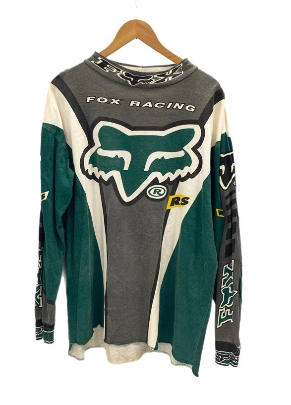 フォックスレーシング FOX RACING レーシングTシャツ ロングスリーブ ヴィンテージ Vintage プリント 総柄 ロンT グリーン Lサイズ 101MT-2748