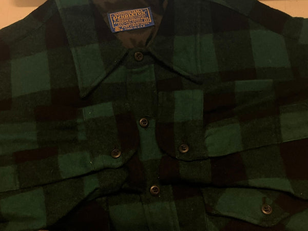 ペンドルトン PENDLETON 70's 70年代 ボードシャツ ネルシャツ ブロックチェック バッファローチェック ウールシャツ  VINTAGE ヴィンテージ 長袖シャツ グリーン Mサイズ 101MT-4976