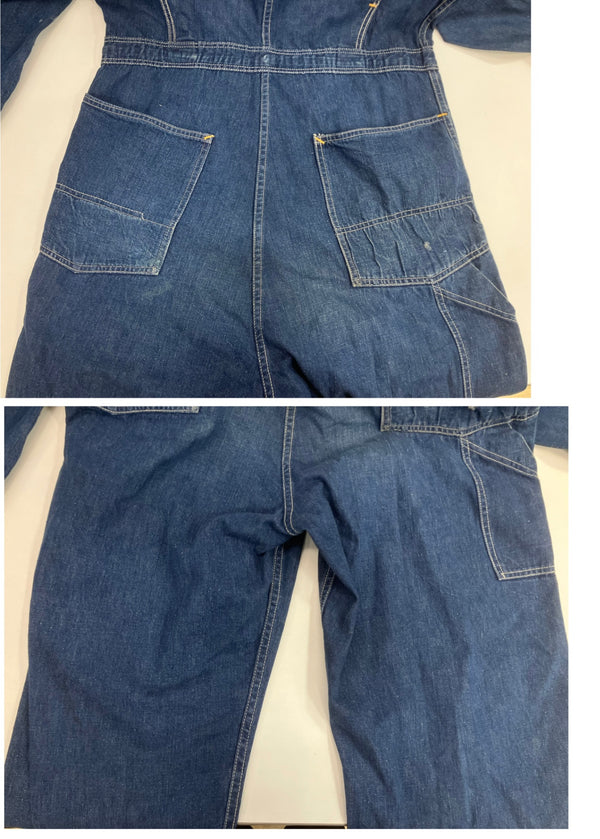 キャントバステム CAN'T BUST EM 60’s 60年代 GOLD LABEL ニワトリ ガチャポケ デニム オールインワン ジャンプスーツ 五角形TALON ZIP タロン VINTAGE ヴィンテージ つなぎ・オーバーオール ブルー Lサイズ 40L 101MB-615
