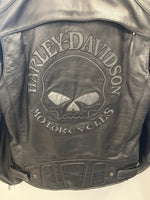 ハーレーダビットソン Harley Davidson バックリフレクティブスカルレザージャケット ライナー付 シングルライダース 98099-07VM ジャケット ブラック Mサイズ 101MT-2691