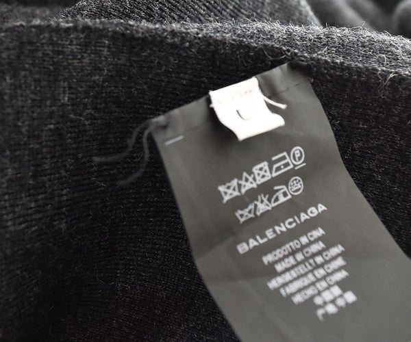 バレンシアガ BALENCIAGA 17AW Vネック チルデンニット 2017 ロゴ セーター グレー Lサイズ 103MT-2936