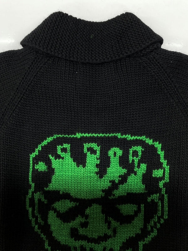ヒステリックグラマー HYSTERIC GLAMOUR Cowichan Knit Cardigan カウチン ニット カーディガン GRANTED MONSTER 音符 ドクロ ジップアップ ジャケット 黒 02183ND05 カーディガン ロゴ ブラック Sサイズ 104MT-2223