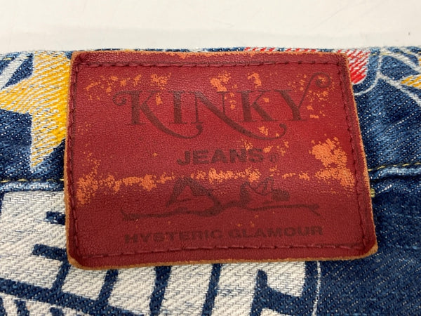 ヒステリックグラマー HYSTERIC GLAMOUR 初期タグ KINKY JEANS ストレートデニム STRAIGHT DENIM ロゴプリント スター 星 Y2K 平成 日本製 インディゴ 2AP-0752 デニム 総柄 ネイビー Mサイズ 104LB-50